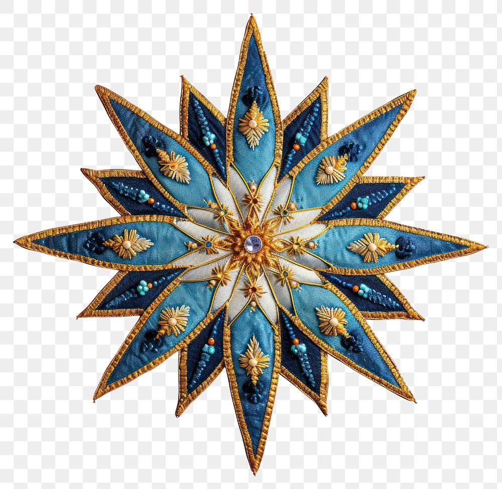 PNG  Celestial Star in embroidery style jewelry brooch star.