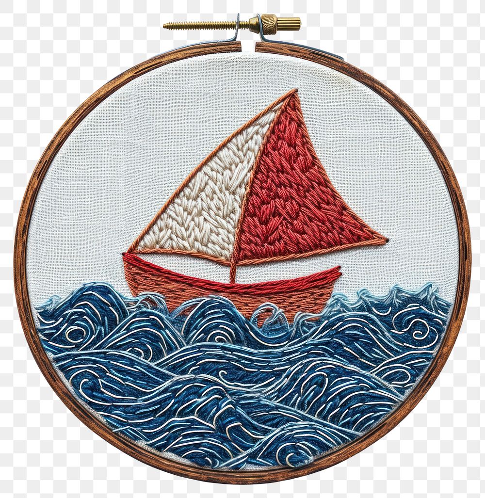 PNG  Wave embroidery pattern boat.