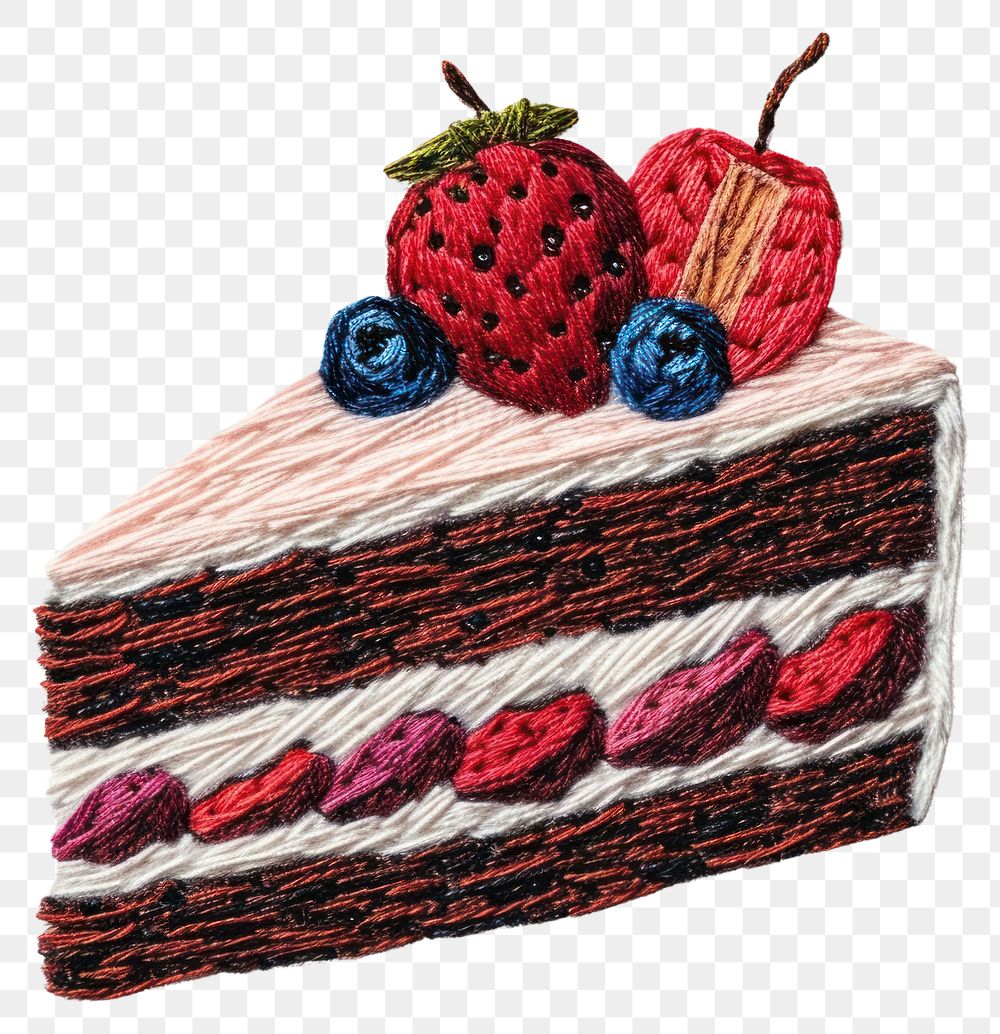 PNG  A piece of cake embroidery dessert berry.