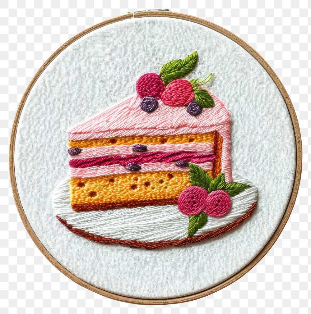 PNG  A piece of cake embroidery dessert pattern.