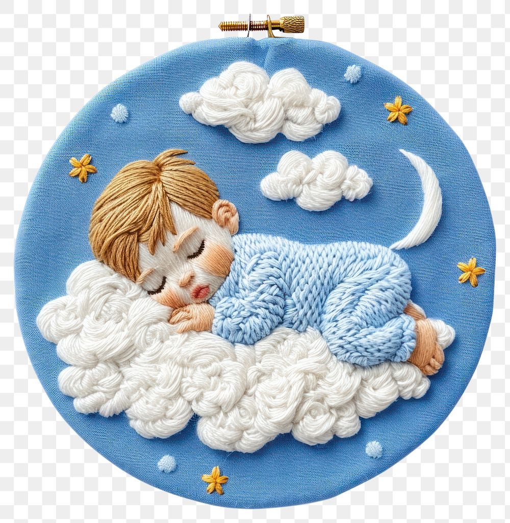 PNG  A sleeping baby embroidery cloud representation.
