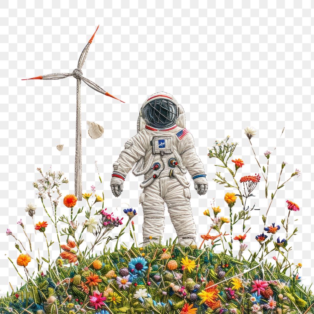 PNG  An astronaut flower representation creativity.