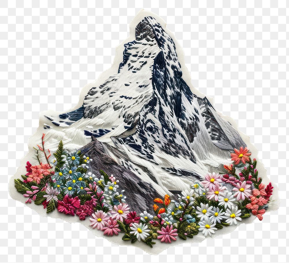 PNG  A mountain embroidery flower nature.
