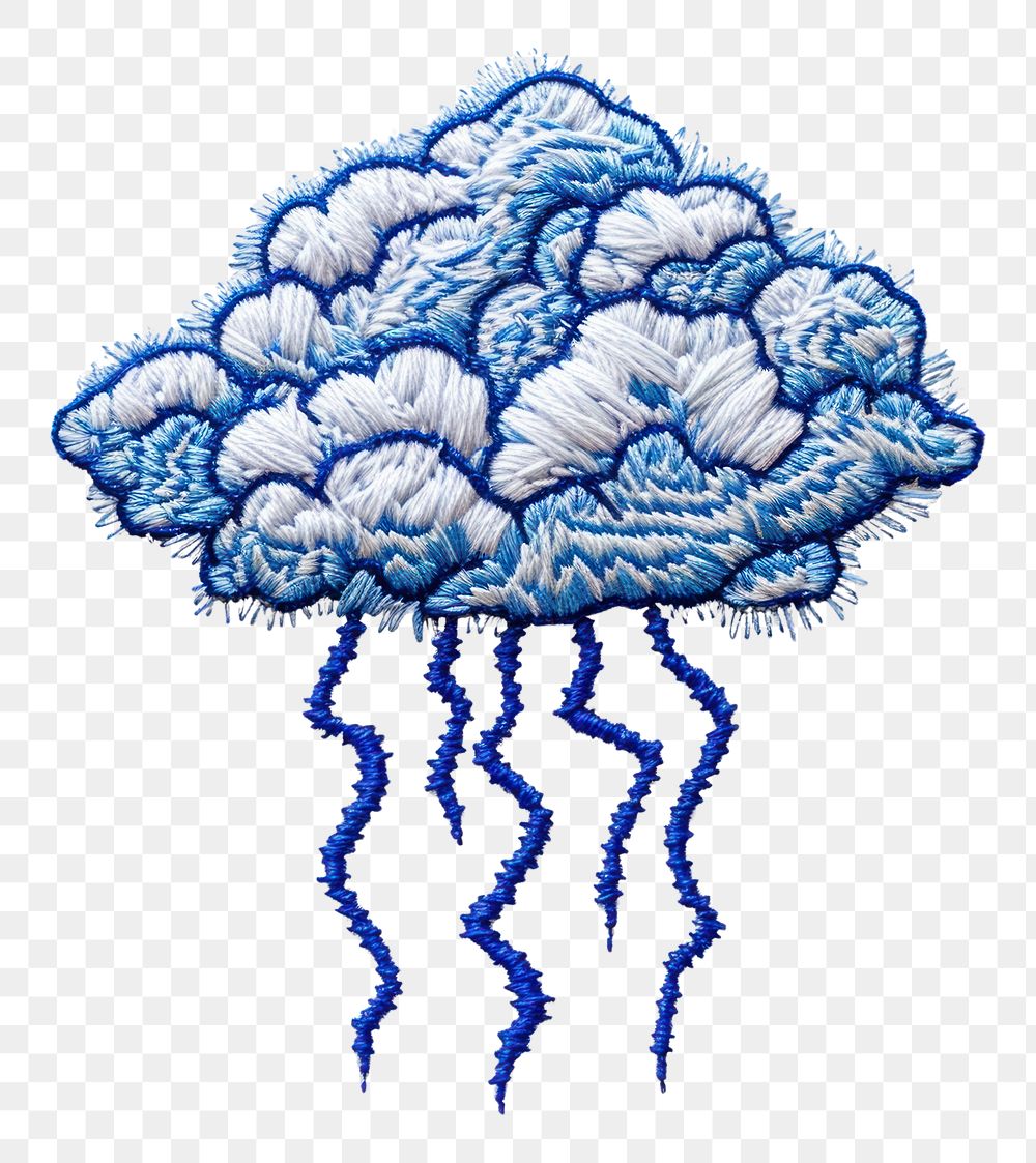 PNG  Navy Cloud mass and thunder under it embroidery pattern cloud.