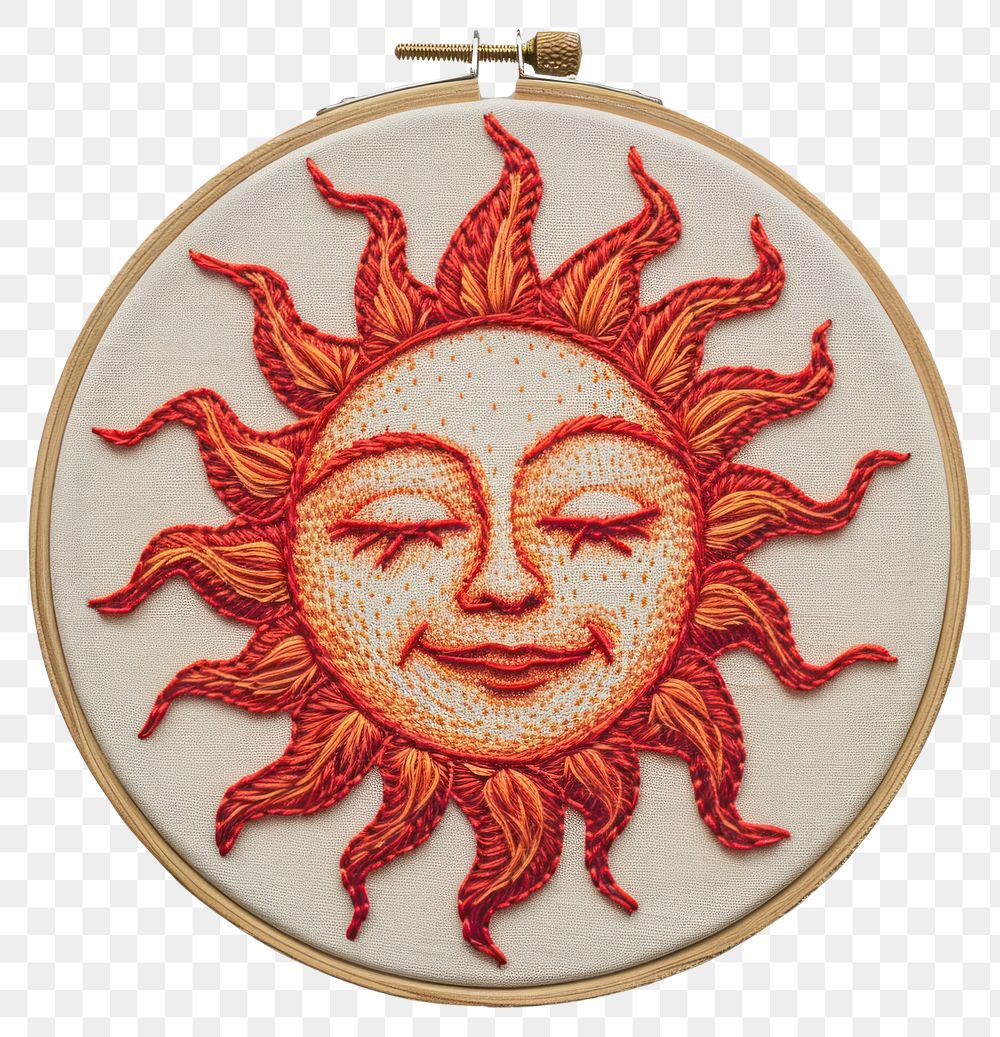 PNG  Simple red Sun embroidery pattern sun.