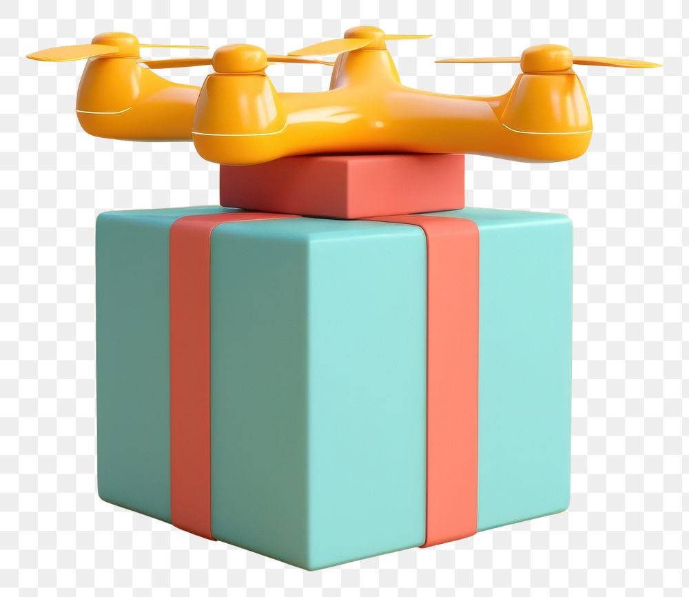 PNG  A drone held box carton toy anniversary.