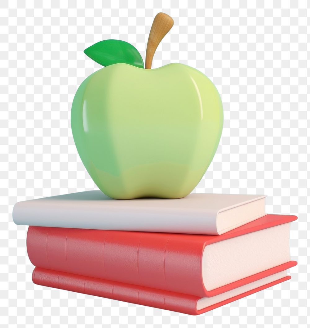 PNG  An apple on stack 2 books publication fruit plant.