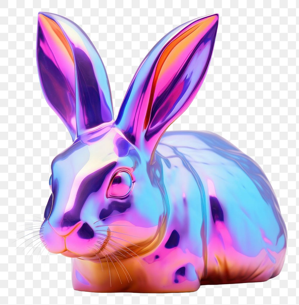 PNG  Rabbit iridescent animal mammal white background.