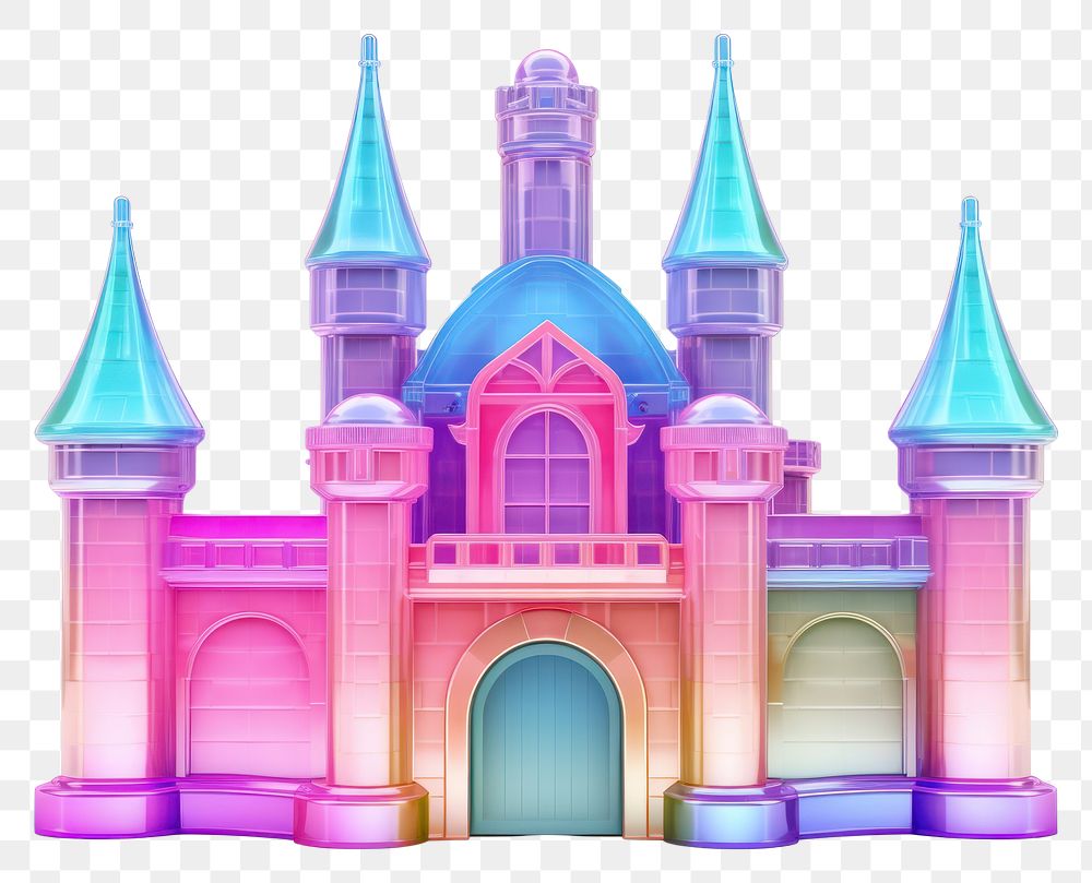 PNG  Toy castle iridescent architecture white background spirituality.