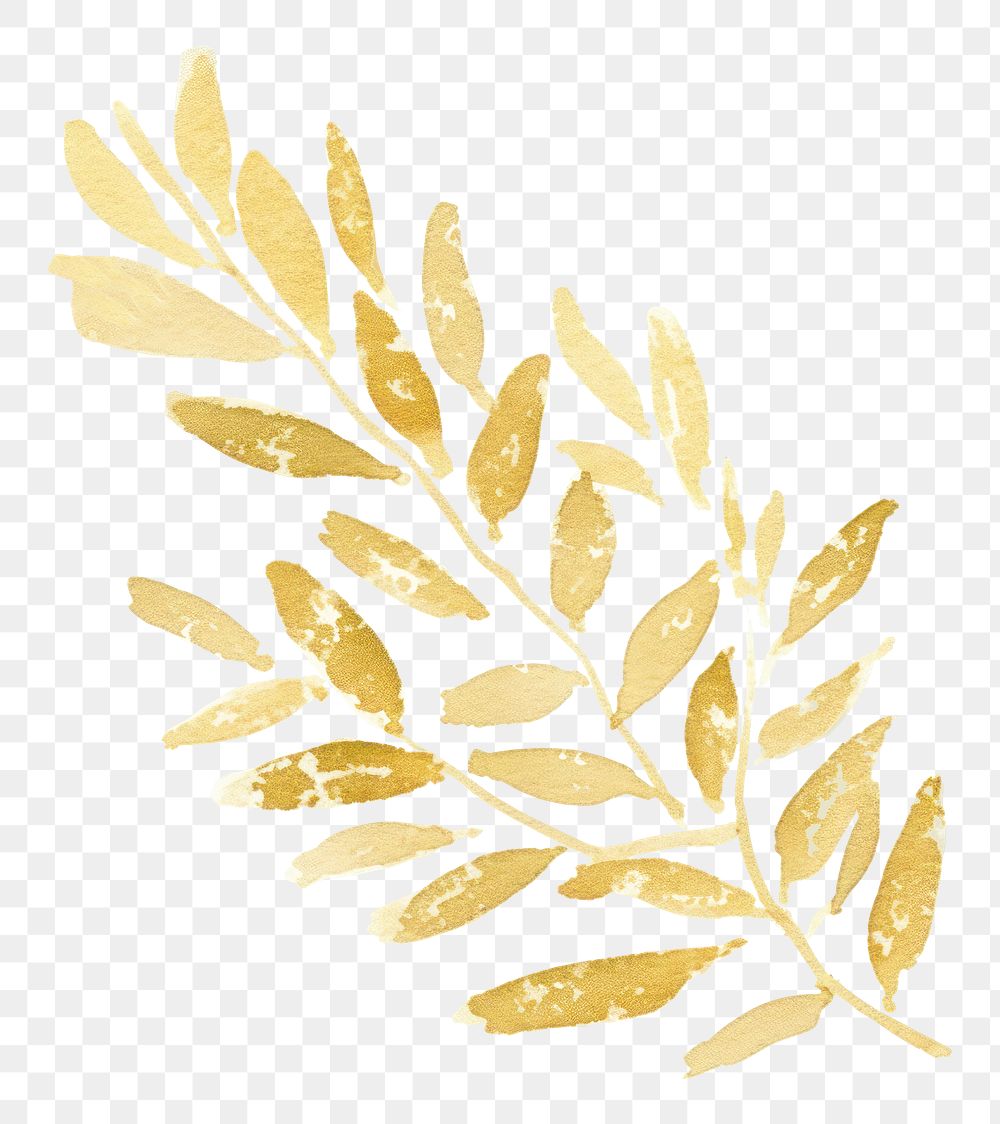 PNG  Watercolor plant with thin gold glitter sketch line stroke pattern paper leaf.