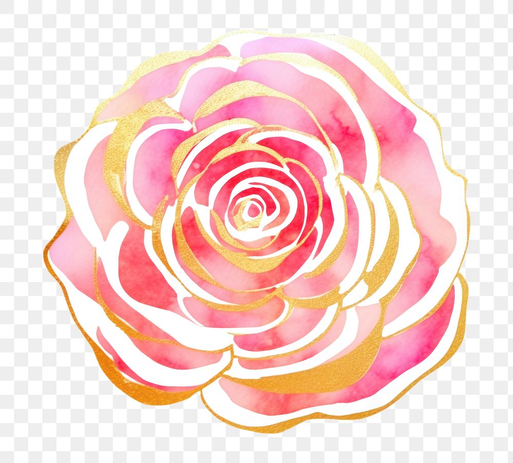 PNG  Watercolor rose and thin golden glitter outline stroke pattern flower petal.