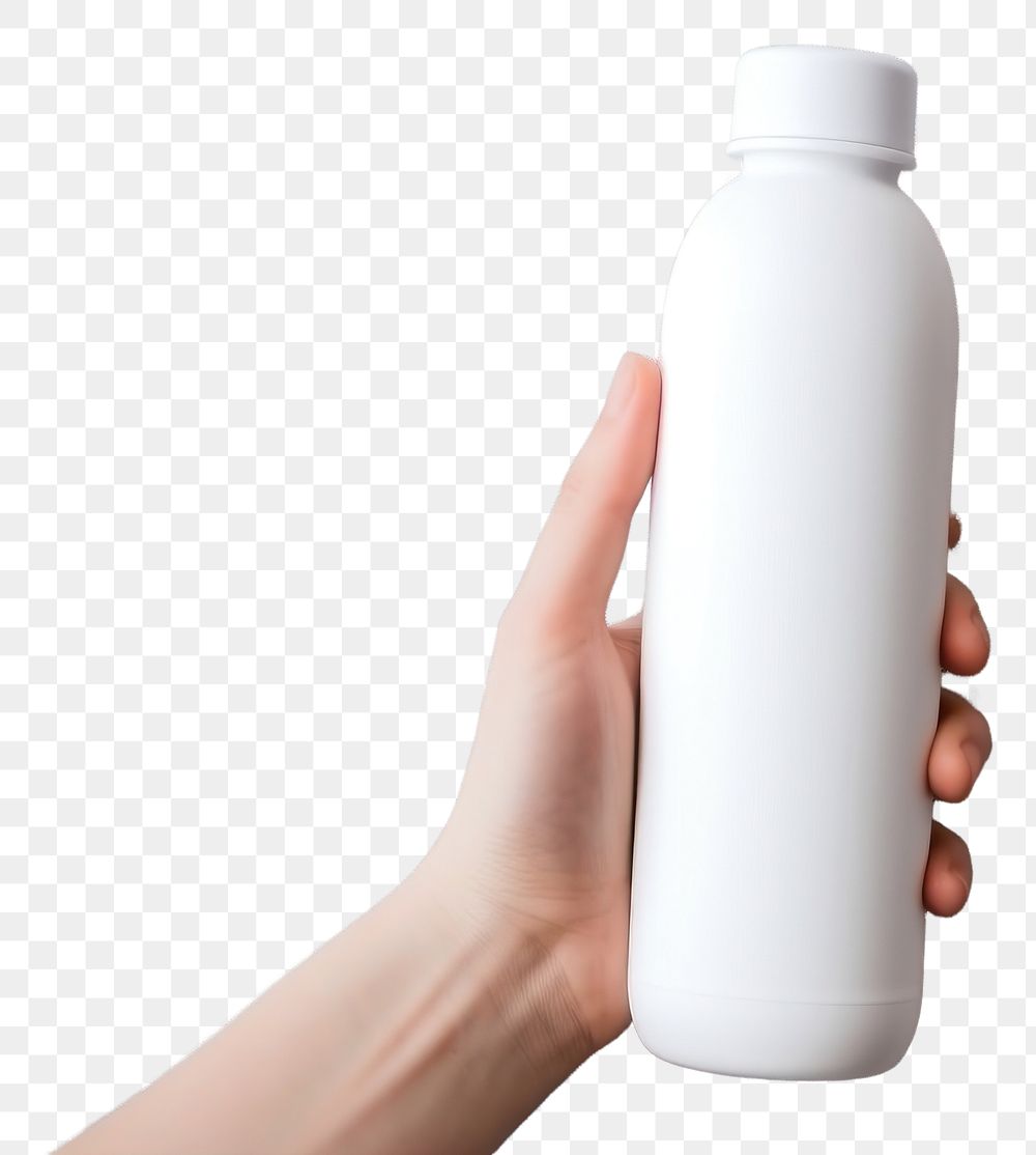 PNG Bottle mockup holding drink milk.