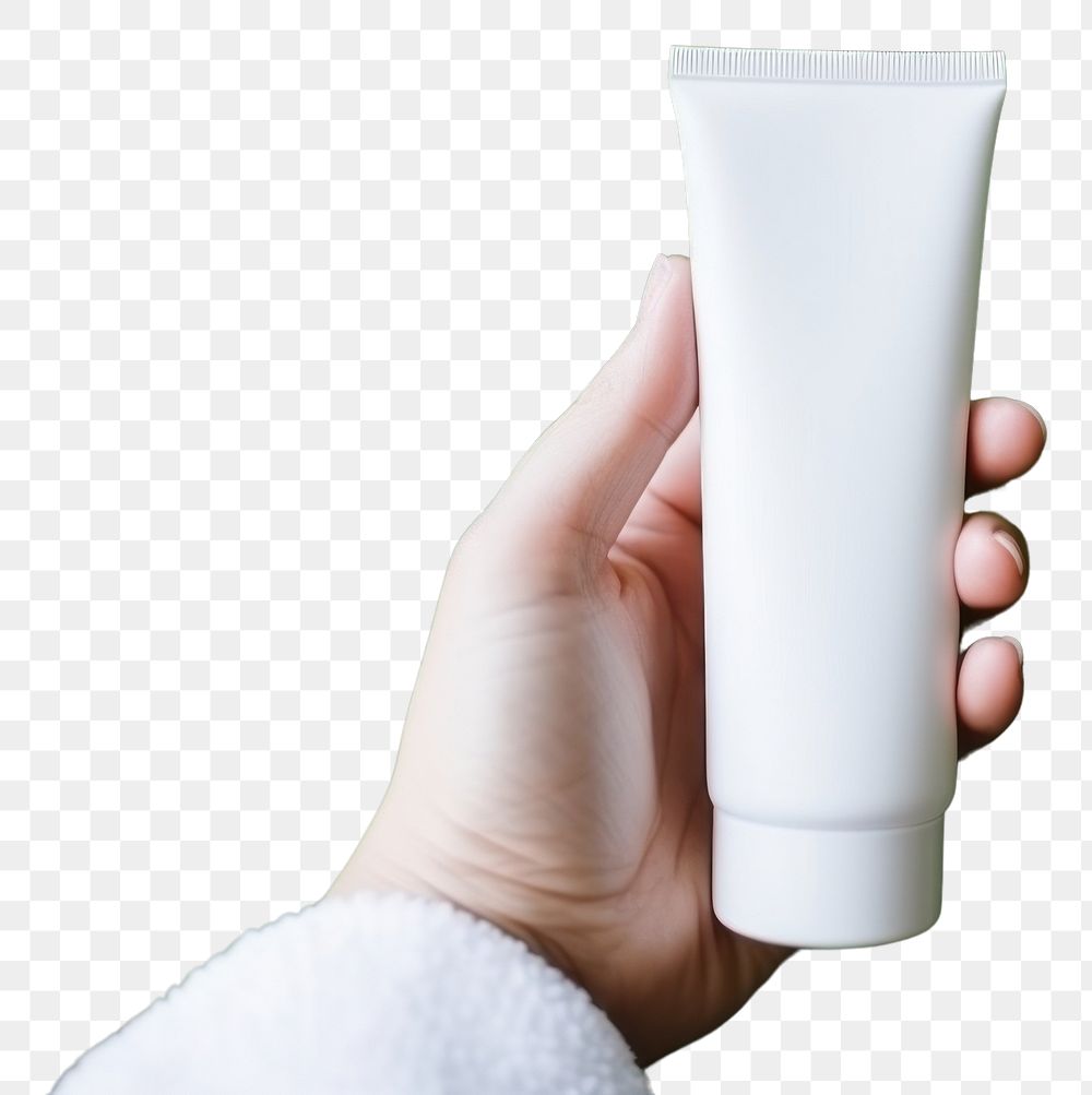 PNG Cosmetic tube mockup cosmetics holding hand.