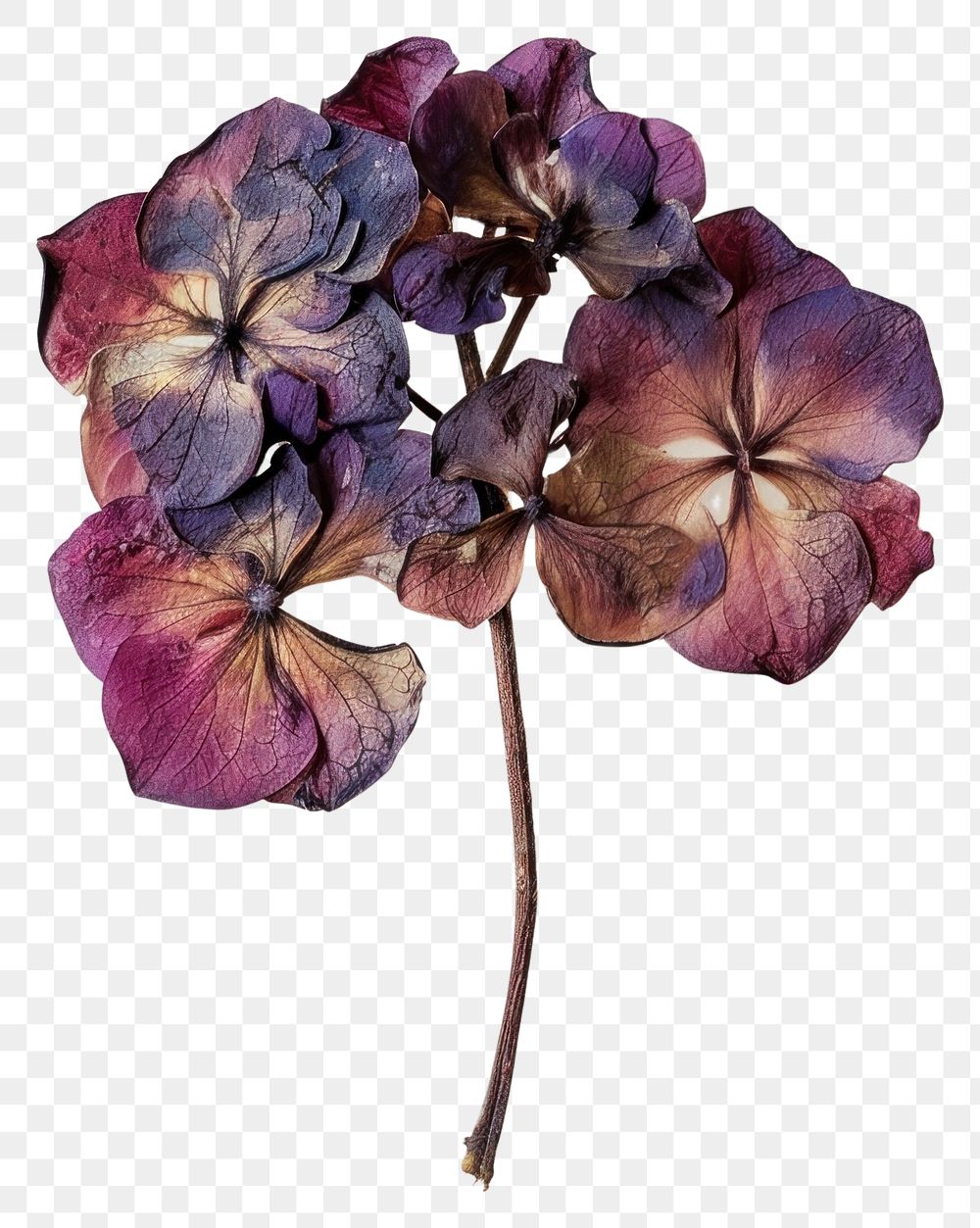 PNG  Dried hortensia flower brooch petal plant.