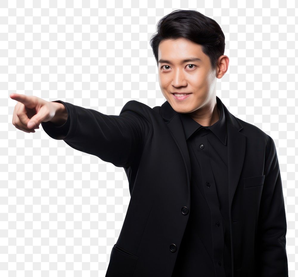 PNG  Asian man is pointing hand portrait holding. AI generated Image by rawpixel.
