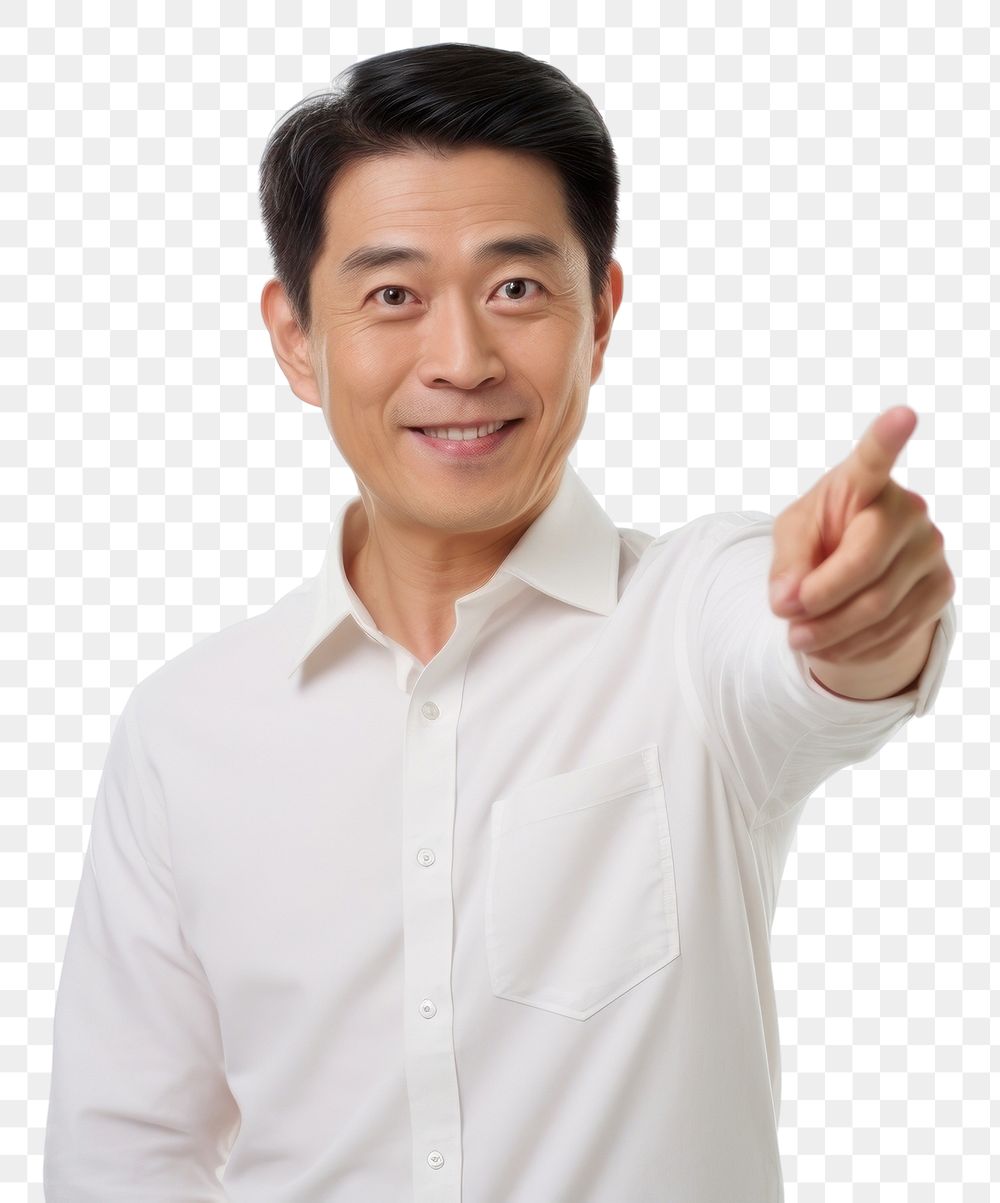 PNG  Asian man is pointing hand portrait holding. AI generated Image by rawpixel.