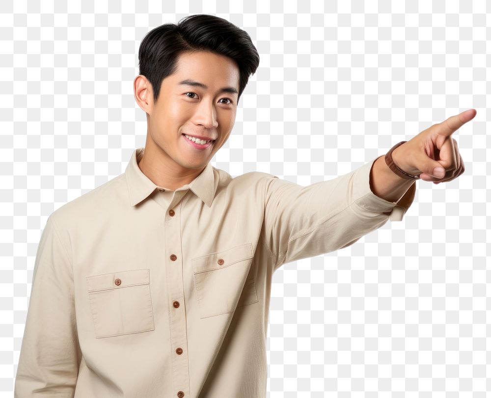 PNG  Asian man is pointing holding finger adult. AI generated Image by rawpixel.