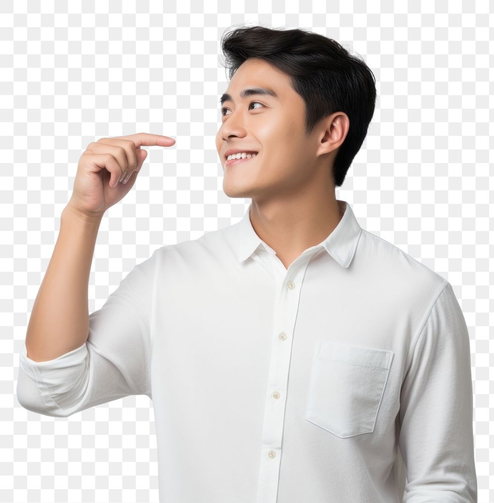 PNG  Asian man is pointing holding adult white background. AI generated Image by rawpixel.