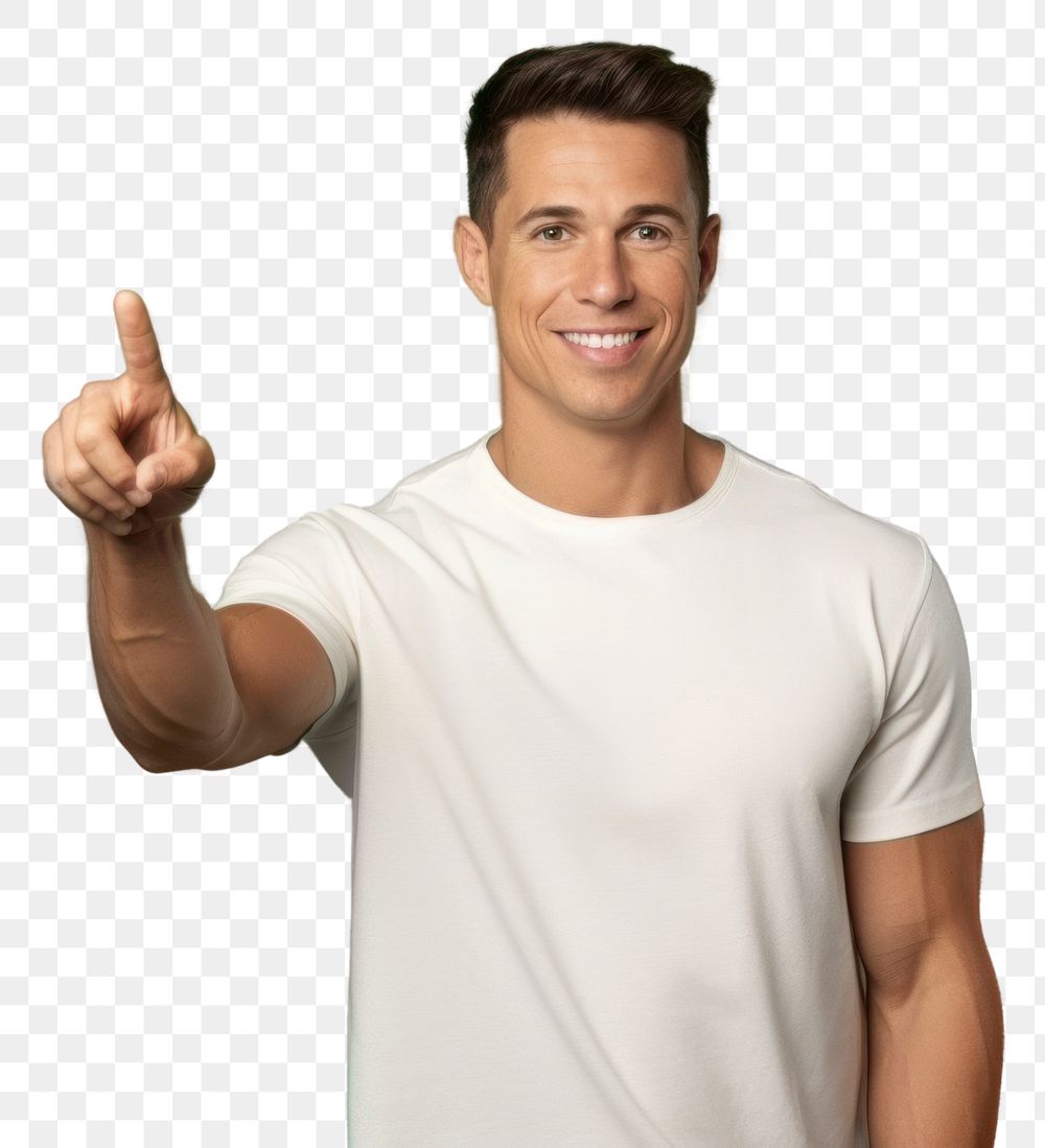 PNG  Young handsome caucasian man holding finger smile. AI generated Image by rawpixel.