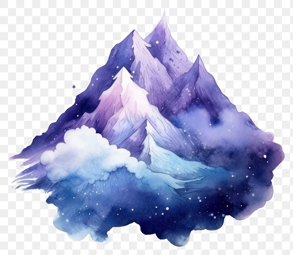 PNG  Mountain in Watercolor style nature star white background.