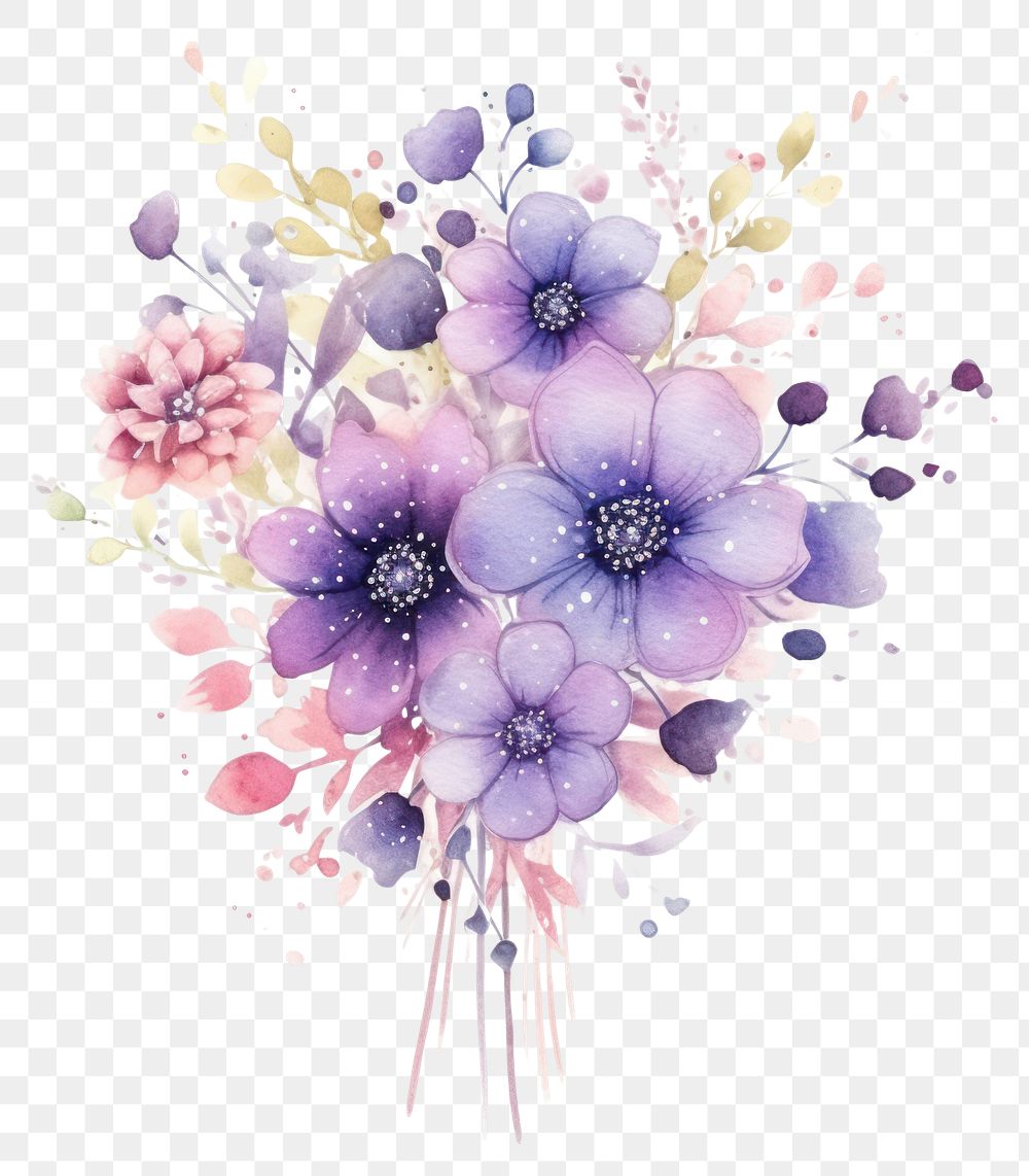 PNG  Bouquet in Watercolor style flower plant white background.