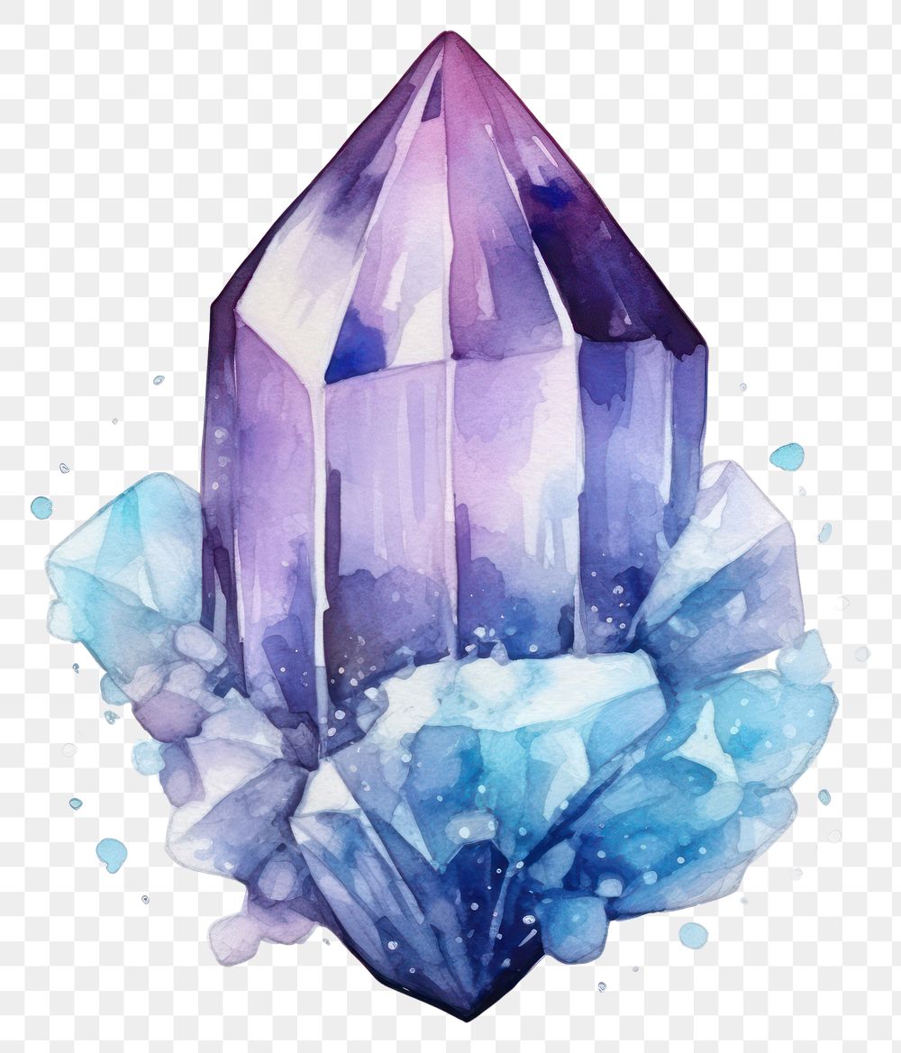 PNG  Crystal in Watercolor style gemstone amethyst mineral.