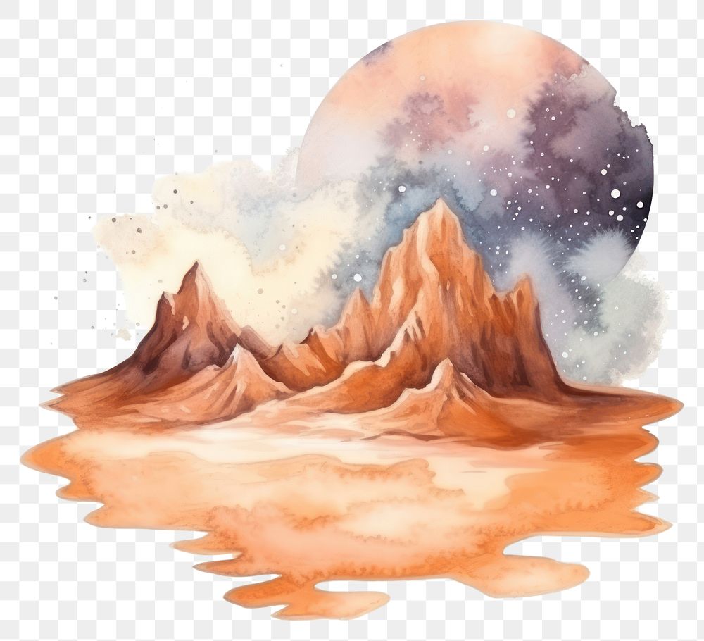 PNG  Desert in Watercolor style mountain nature water.