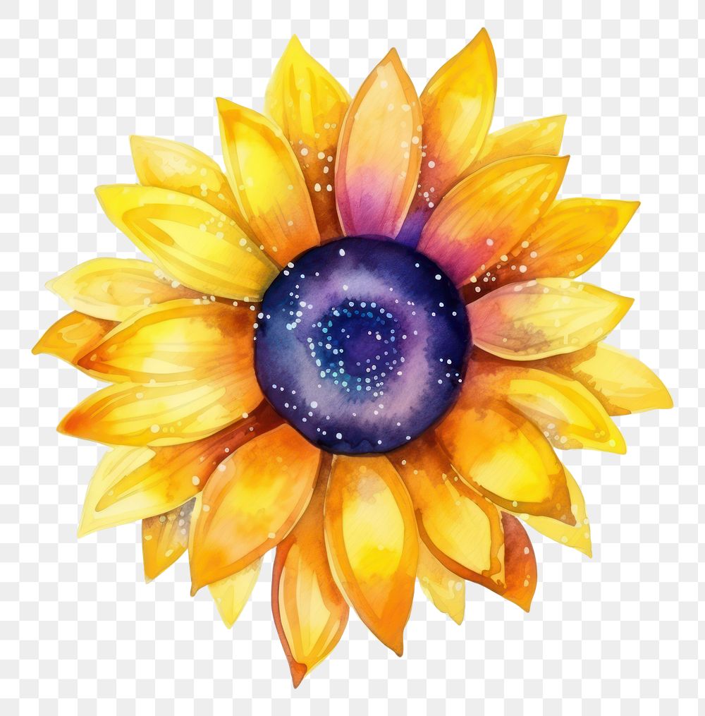 PNG  Gradient sunflower in Watercolor style petal plant white background.