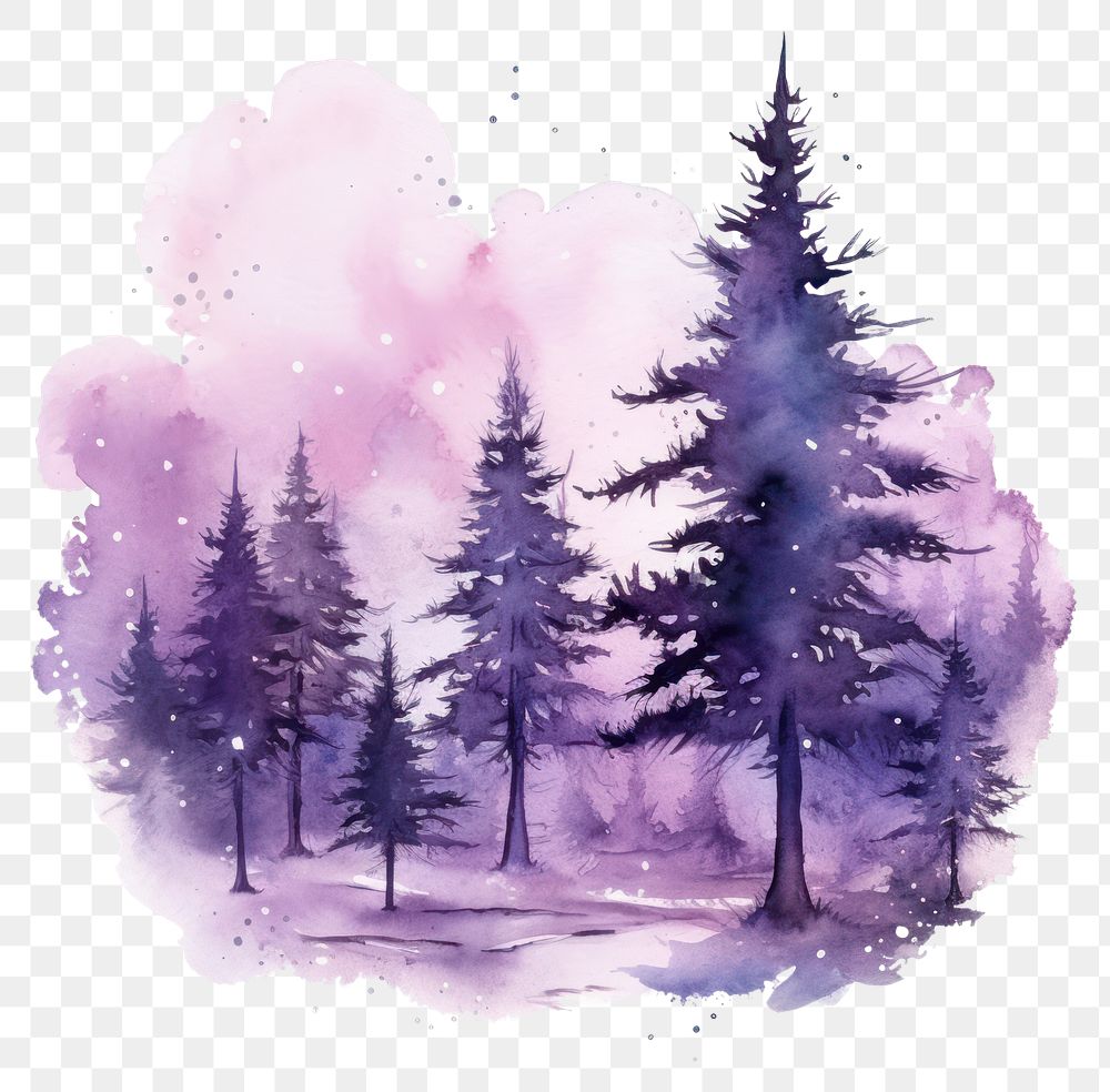 PNG  Purple forest in Watercolor style outdoors woodland nature.