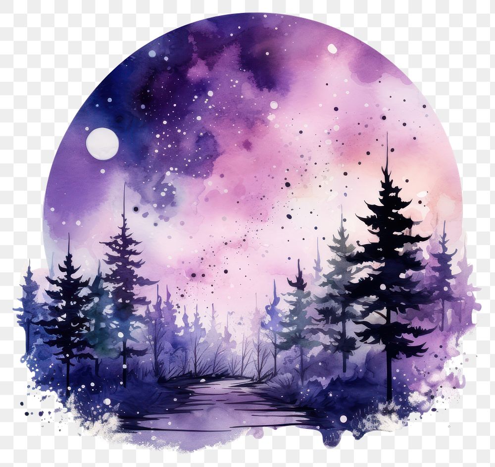 PNG  Purple forest in Watercolor style astronomy outdoors nature.