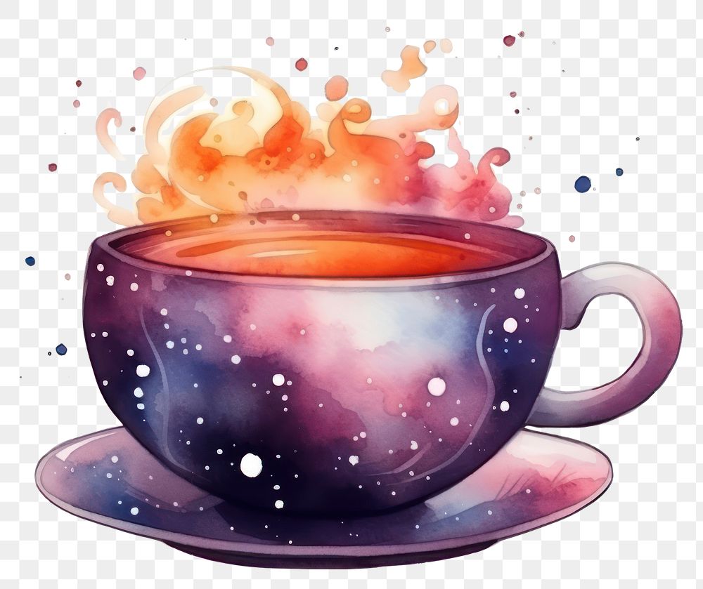 PNG  Tea in Watercolor style coffee saucer drink.