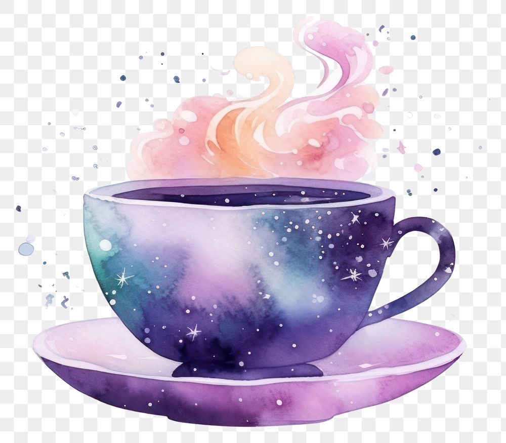 PNG  Tea in Watercolor style saucer coffee drink.