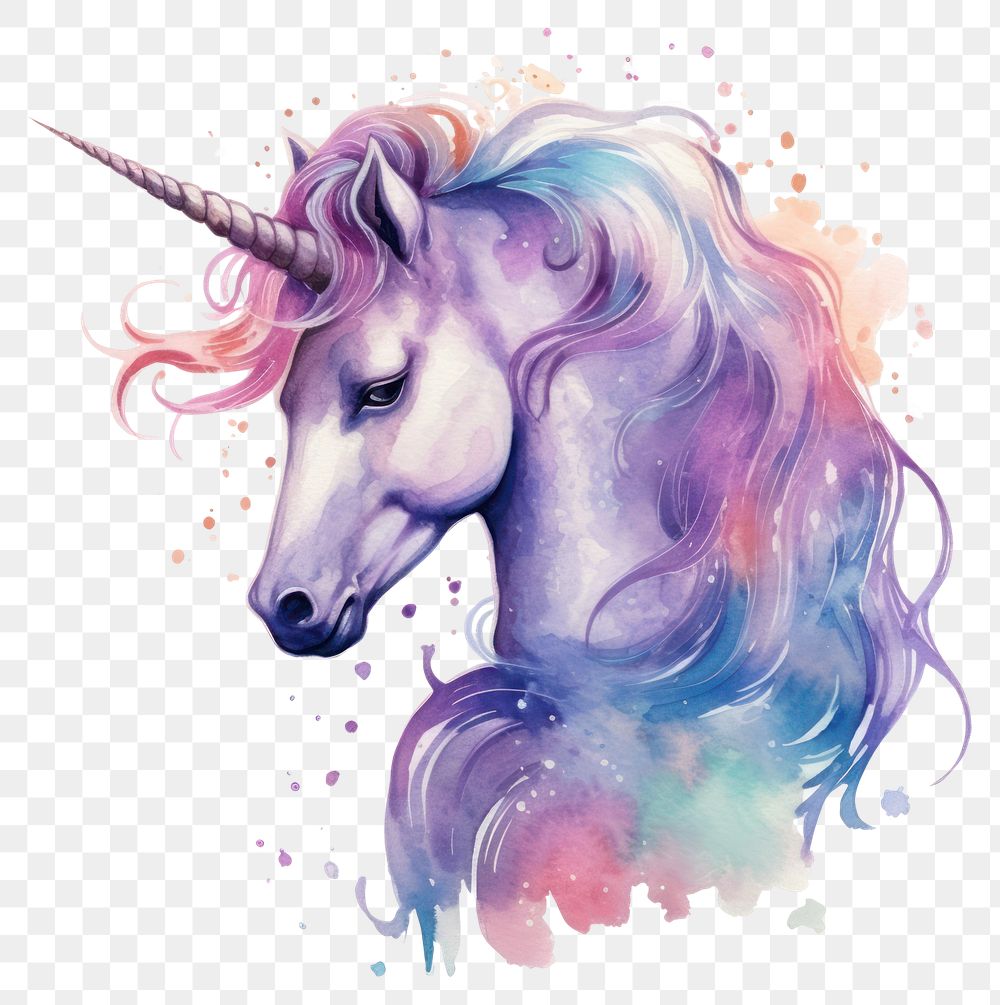 PNG  Unicorn in Watercolor style painting drawing animal.