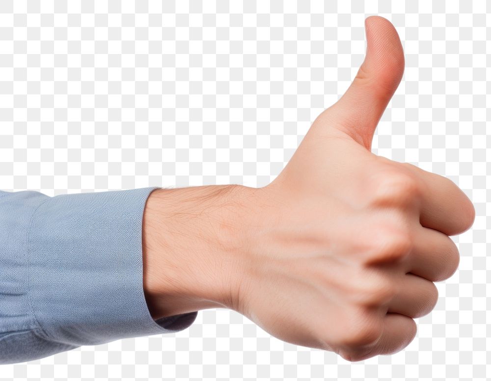 PNG Hand in shirt showing thumb up finger white background gesturing.