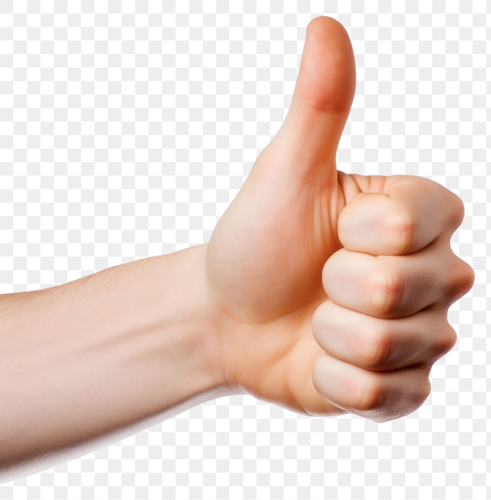 PNG Hand showing thumb up finger white background technology.