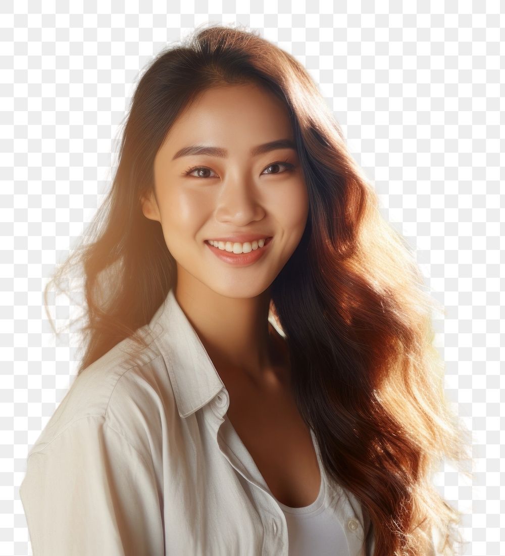 PNG  Asian women wearing casual clothes smiling adult smile contemplation. AI generated Image by rawpixel.