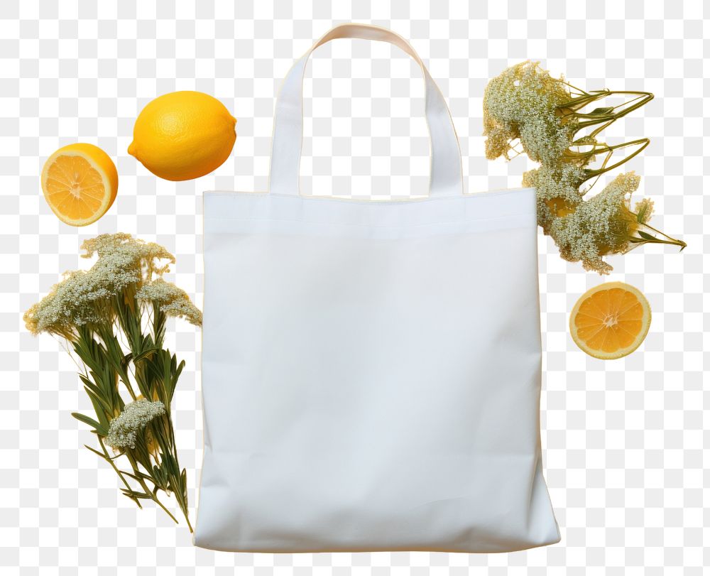 PNG Blank tote bag mockup grapefruit handbag lemon.