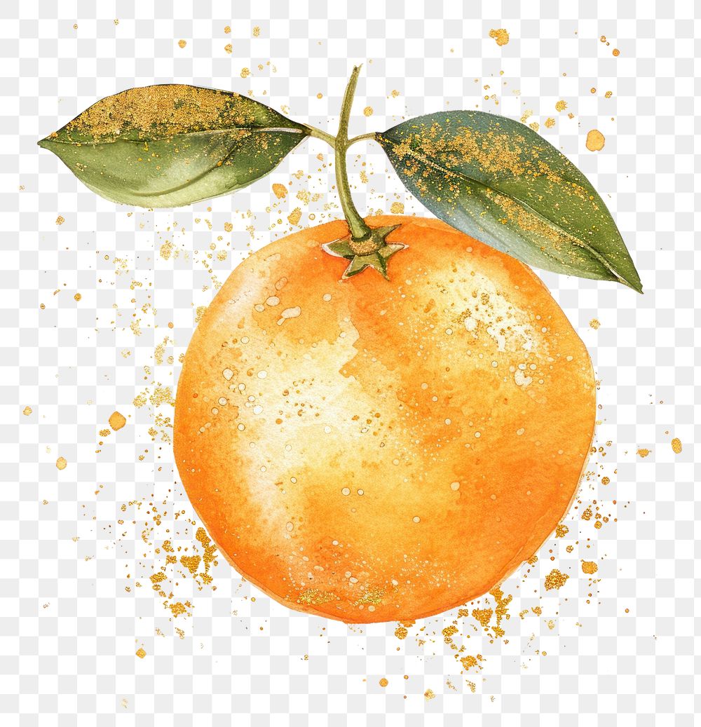 PNG  Gold glitter outline stroke orange fruit with orange watercolor grapefruit plant food.