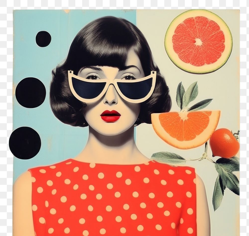 PNG Collage Retro dreamy bag grapefruit portrait glasses.