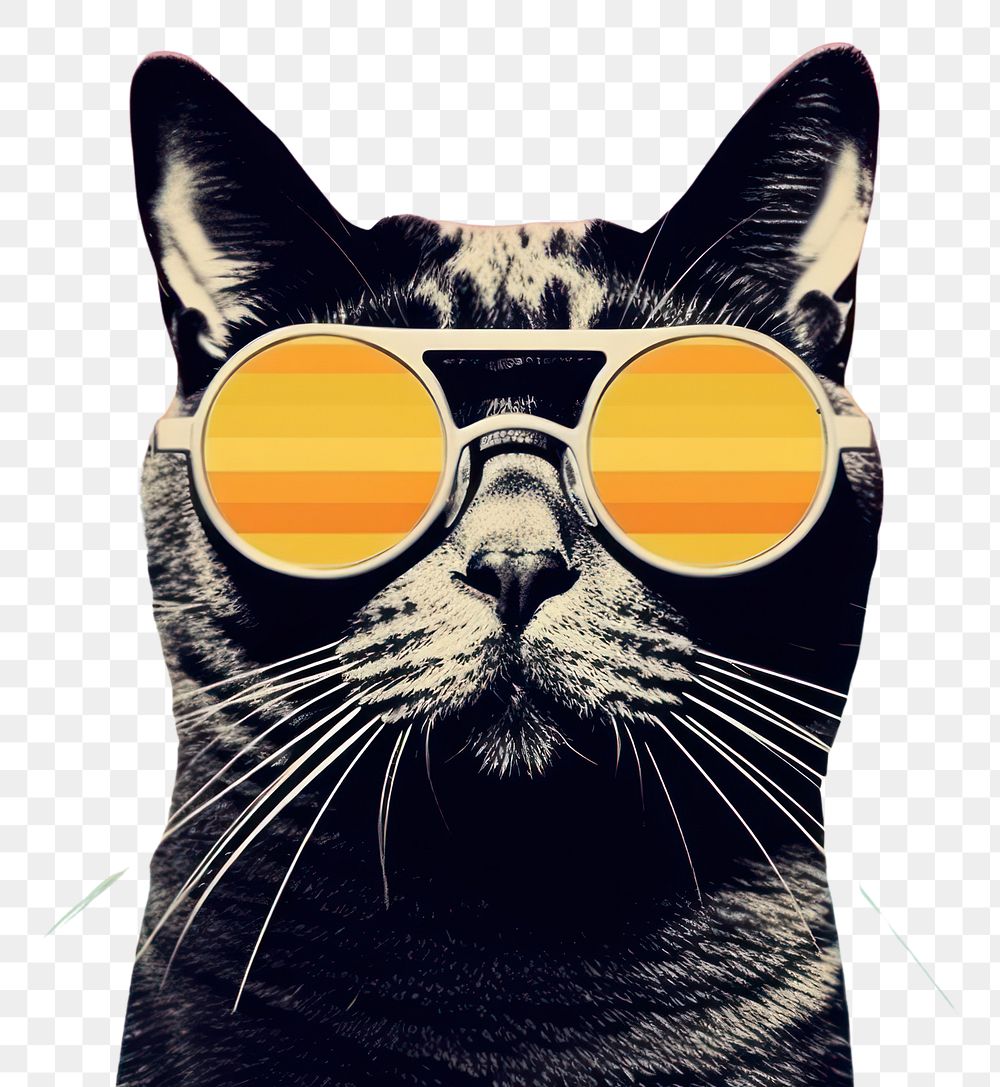 PNG Collage Retro dreamy cat sunglasses mammal animal.