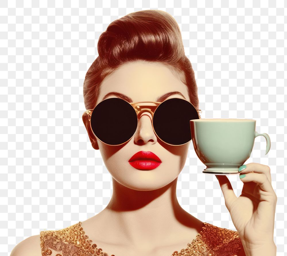 PNG Collage Retro dreamy coffee sunglasses adult drink.