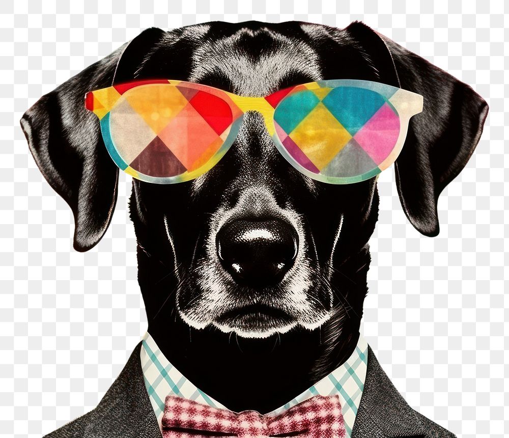 PNG Collage Retro dreamy dog sunglasses mammal animal.