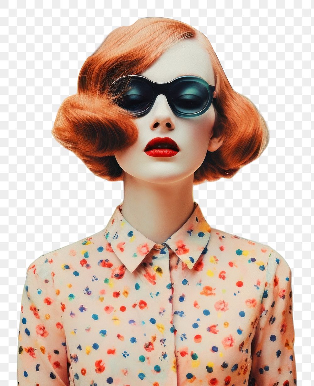 PNG Collage Retro dreamy girl art sunglasses painting.