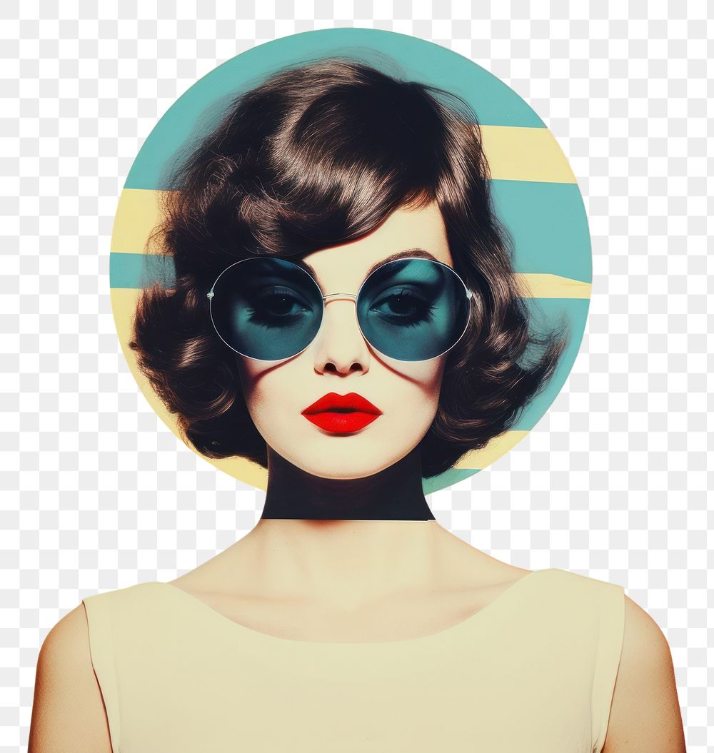PNG Collage Retro dreamy girl sunglasses portrait adult.