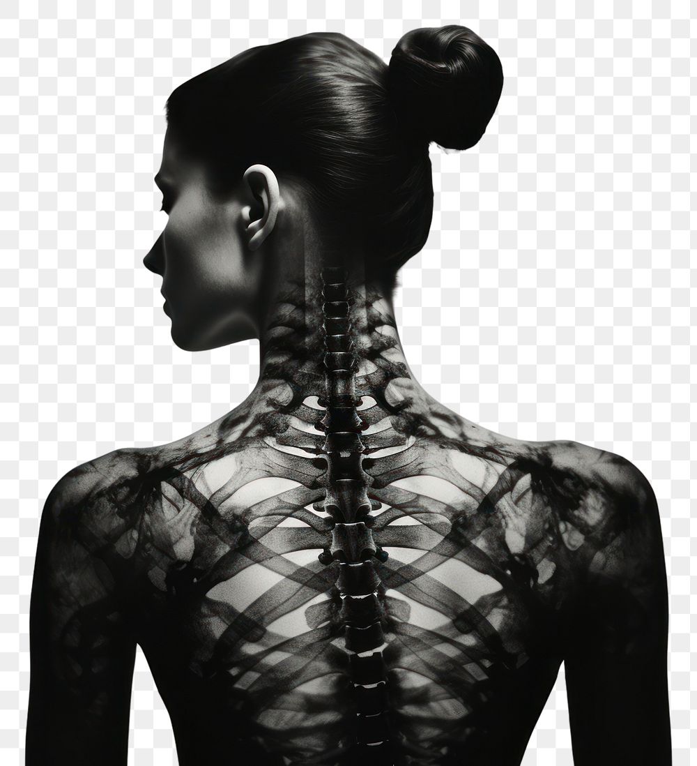 PNG  Old X ray film photography of a human body adult black back. AI generated Image by rawpixel.