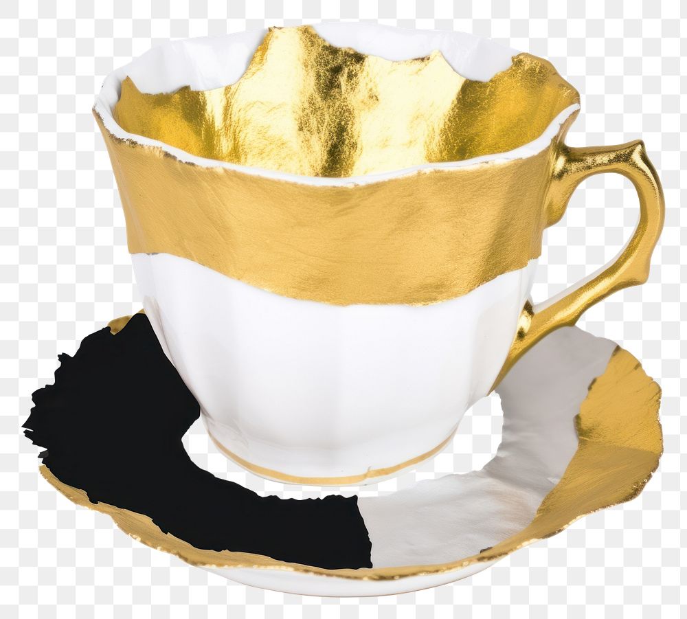 PNG  Tea cup ripped paper saucer coffee drink.