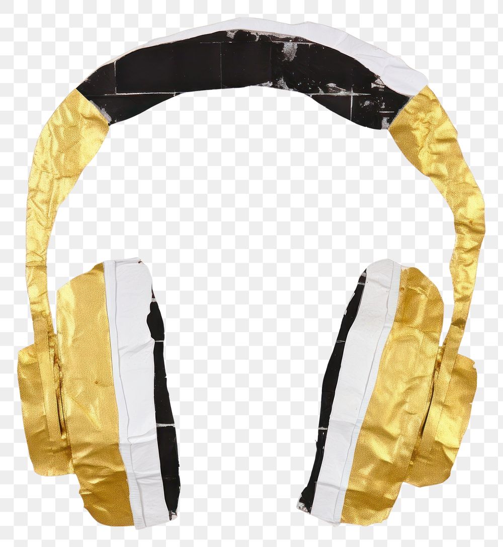 PNG  Headphone ripped paper headphones headset gold.