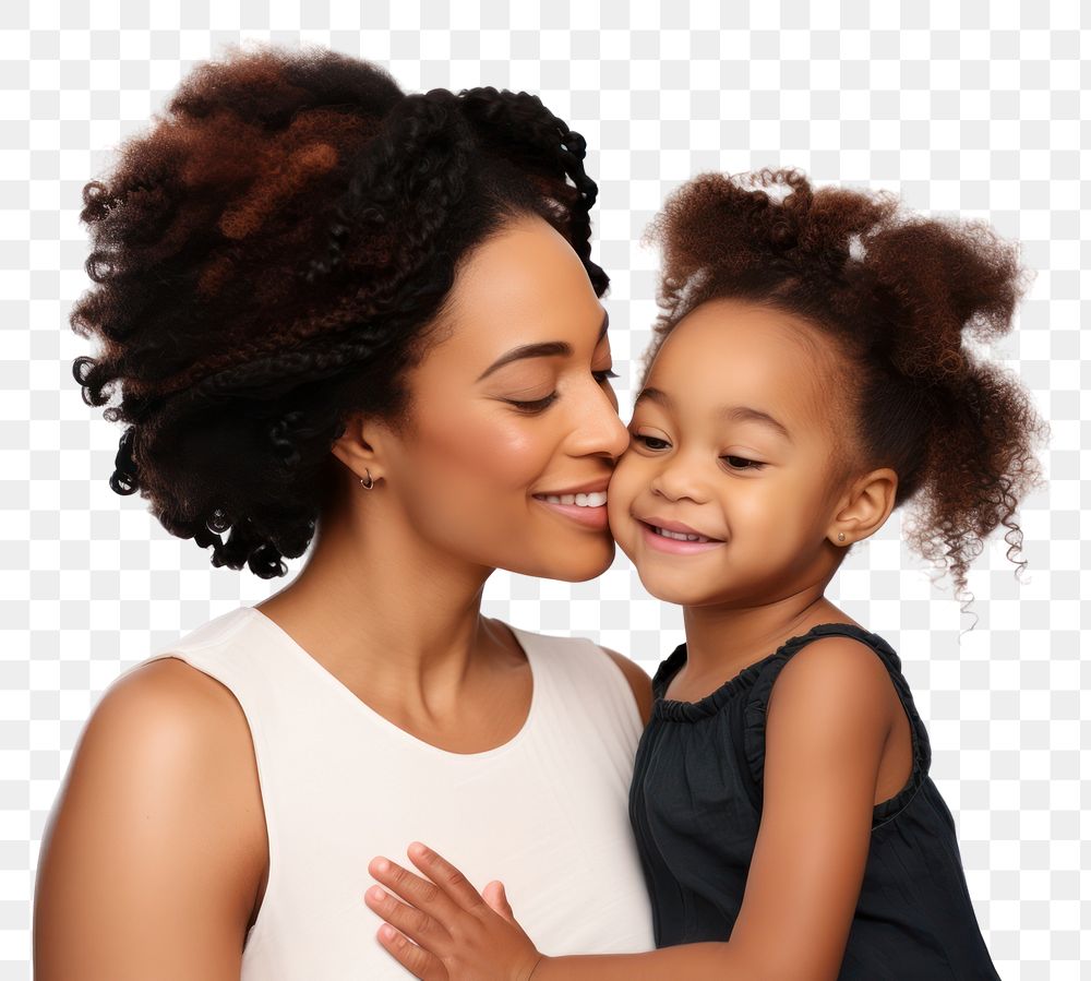 PNG Mom kissing happy black daughter face photography portrait child.