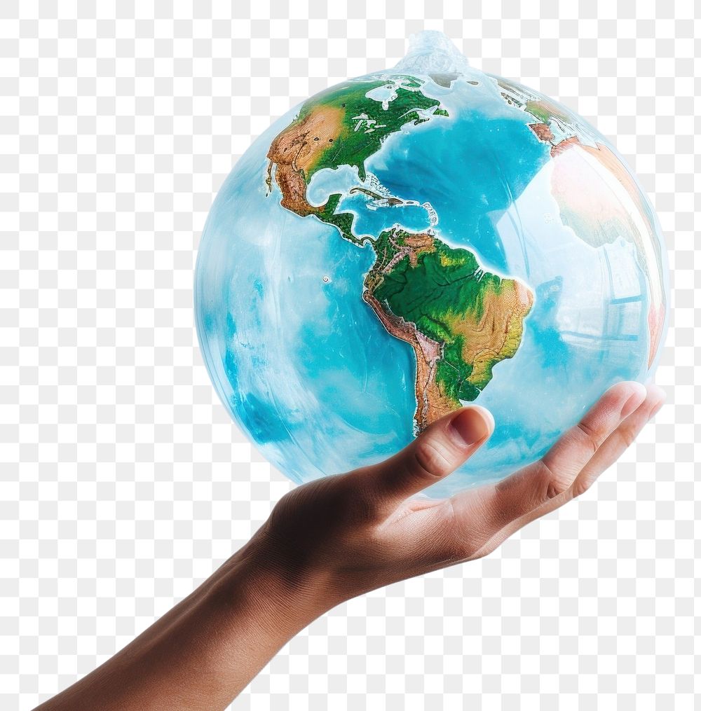 PNG  Hand holding a earth in a plastic bag planet globe space. 