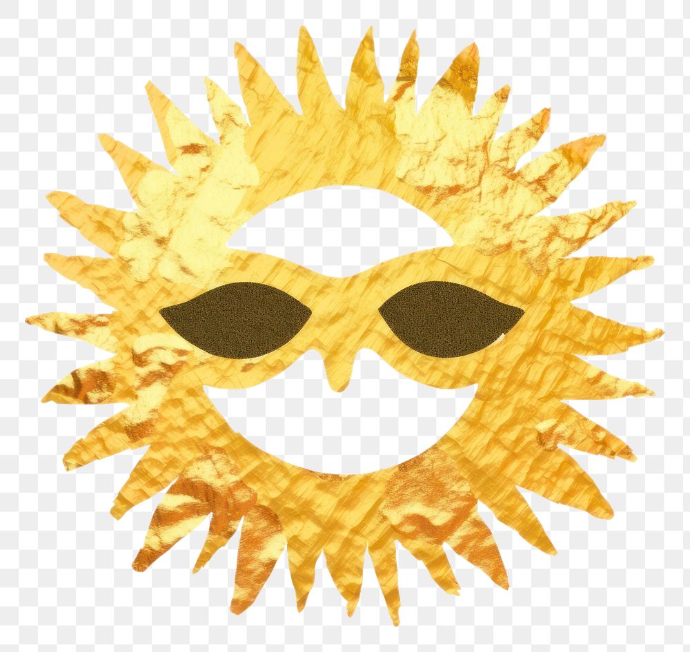 PNG  Sun shape clipart ripped paper gold mask white background.